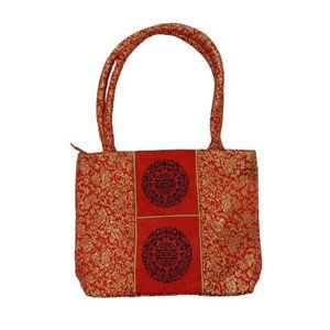 Y2K Vintage Satin Asian Brocade Purse, Red and Gold
